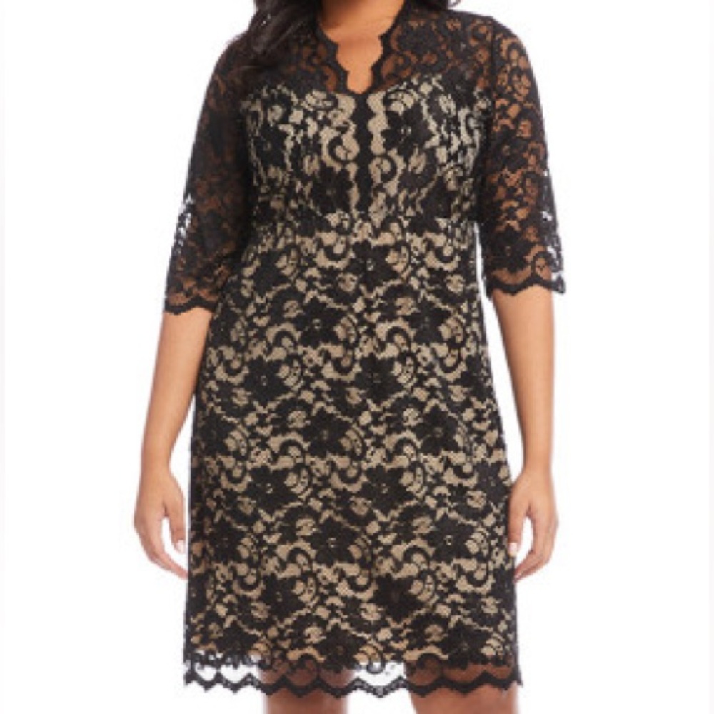 Karen Kane‎ Navy Tan Lace Midi Dress USA Made 2X Whimsigoth Dark Academia Vamp